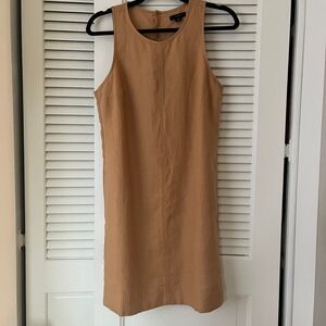 J.Crew Linen Sleeveless Shift Dress Button Back Tan Sz SP